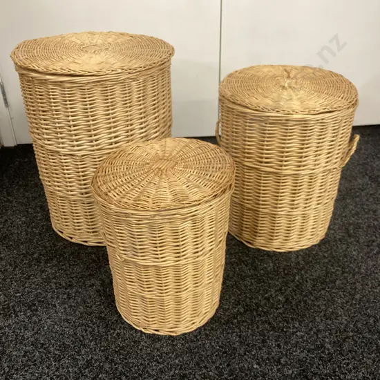 Set of 3 Woven Wicker Baskets Graduating Sizes. Largest 47 x 40cm